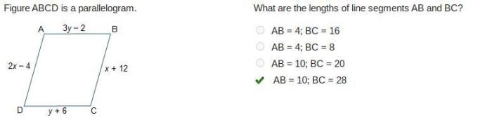 Parallelogram segments lengths